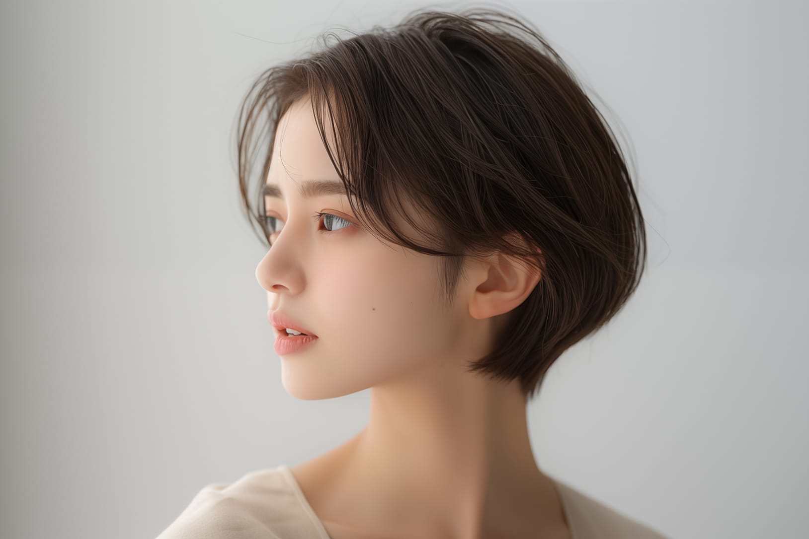 横を向く女性の写真