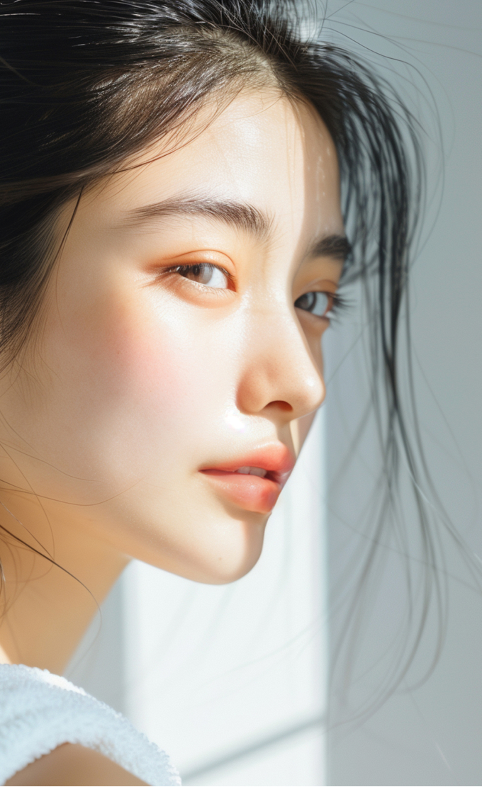 アートメイクをした女性の横顔（右）